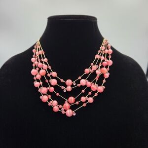 Elegant Gold Tone Chain with Pink Cat Eye Beaded Necklace